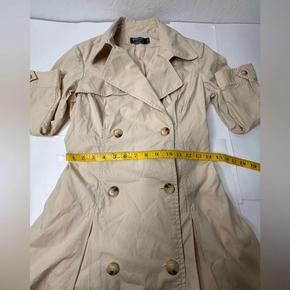 American Living Trench Coat Womens Size 14 Beige Pleated Classic Preppy Khaki PI